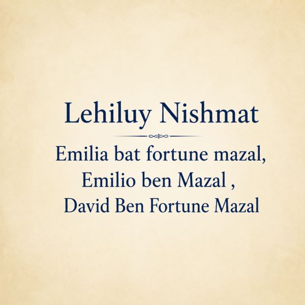 Lehiluy Nishmat Emilia bat fortune mazal, Emilio ben Mazal, David Ben Fortune Mazal z”l